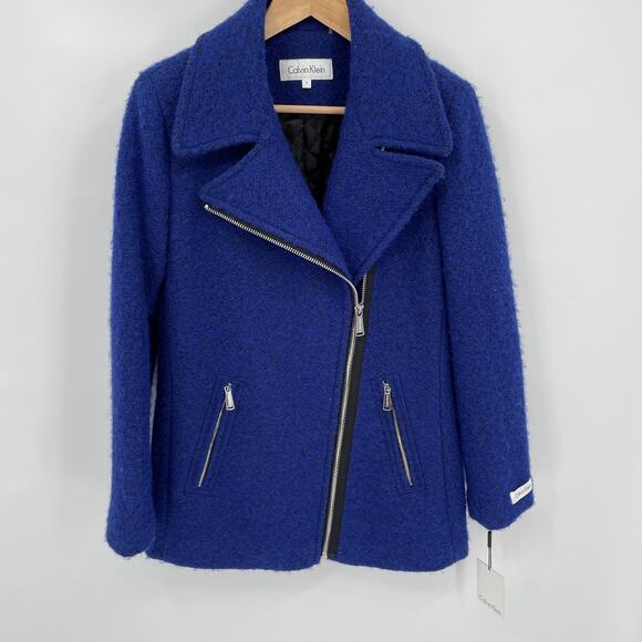 NWT Calvin Klein Blue Asymmetric Zip Wool Jacket // S - Picture 10 of 12